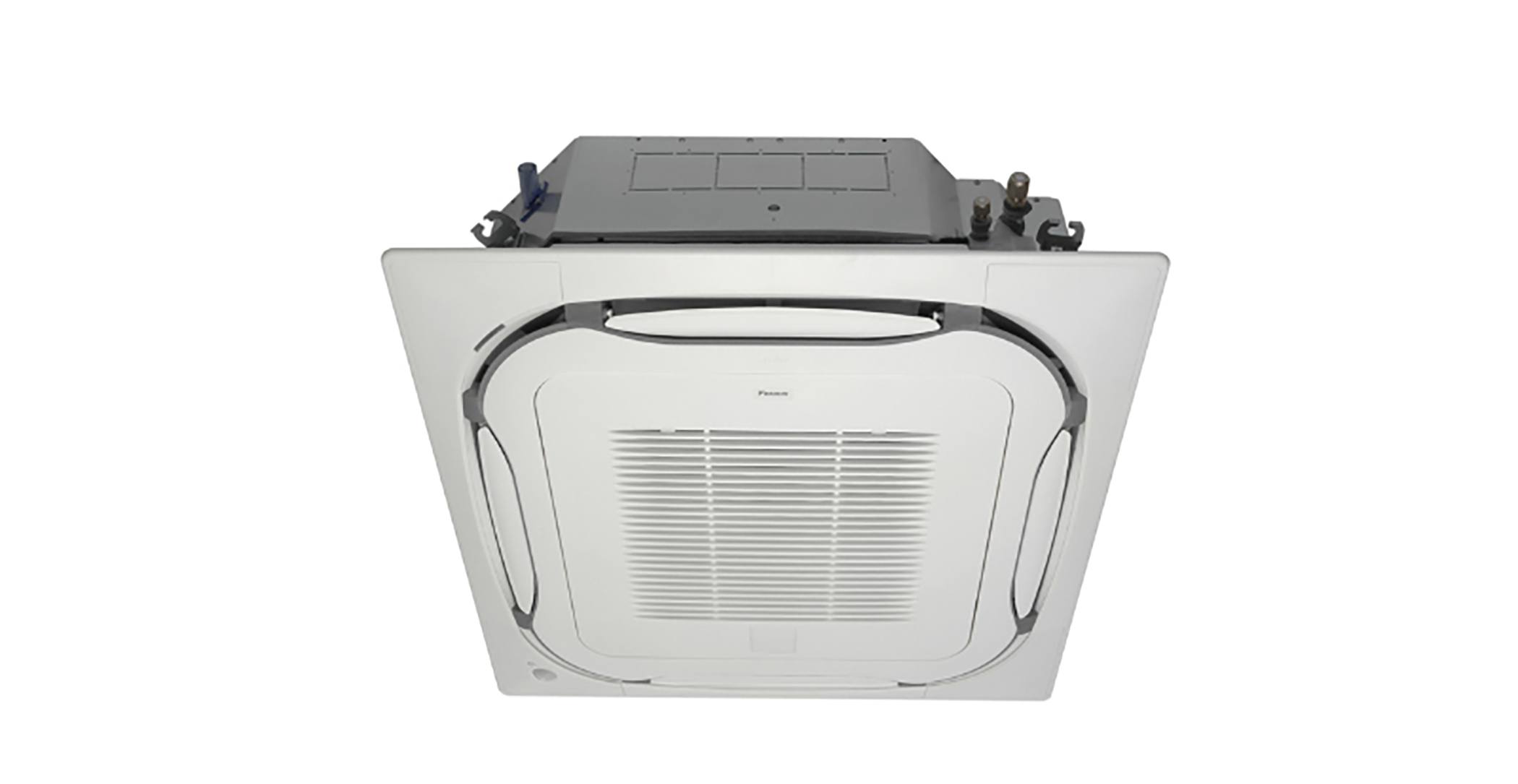 Daikin FCAG circular cassette air conditioner unit mounted on ceiling with vents visible.