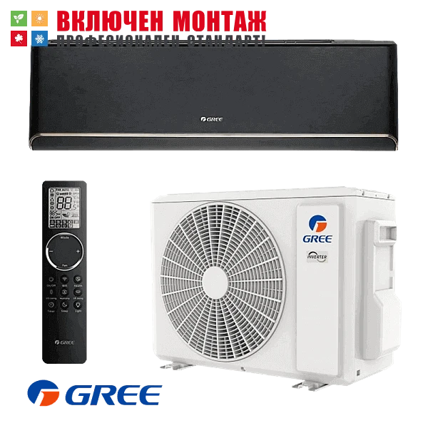 Инверторен климатик Gree Black Airy GWH24AVEXF / K6DNA1A, 24000 BTU, клас A+++